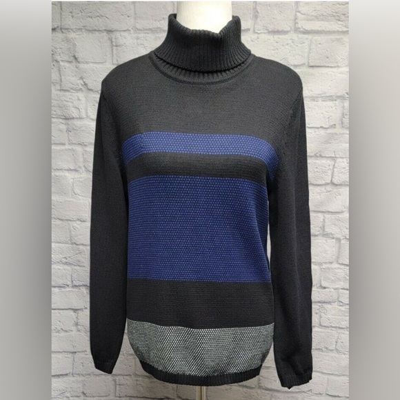 Karen Scott NWTs Black/Blue/White Colorblock Women’s Turtleneck Sweater Size XL - Picture 1 of 6